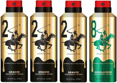 

Beverly Hills Polo Club Three Grande & One Highlander Deo Deodorant Spray - For Men(700 ml, Pack of 4)