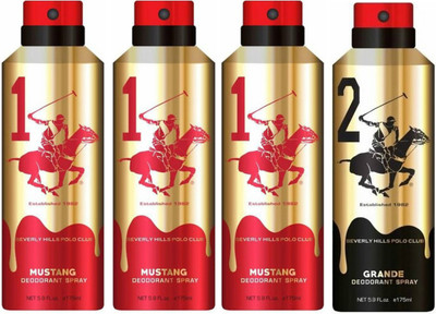 

Beverly Hills Polo Club Three Mustang & One Grande Deo Deodorant Spray - For Men(700 ml, Pack of 4)