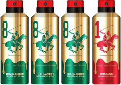 

Beverly Hills Polo Club Three Highlander & One Mustang Deo Deodorant Spray - For Men(700 ml, Pack of 4)