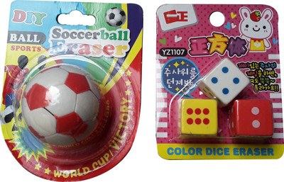 

13-HI-13 RED FOOTBALL AND DICE- Shaped Eraser Set of 2 Non-Toxic Eraser(Multicolor)