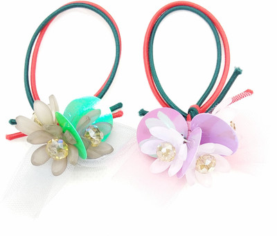 

Fairytale Flower With Crystal High Quality Elastic Fascinator Ponytail Holder For Girls And Women's.No Hair Damage Soft Elastic Hanging Flower With Crystal.Set Of 2 Pcs Rubber Band(Multicolor)