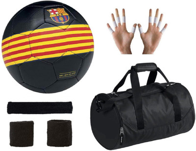 

SportsCorner Combo of Ordem Barca Black/Yellow/Red Football (Size-5), Kit Bag & Supporters Football Kit