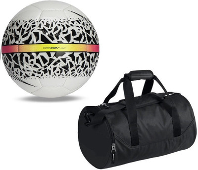 

SportsCorner Combo of React Hypervenom White/Black Football (Size-5) with Kit Bag Football Kit