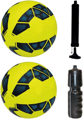 

SportsCorner Kit of 2 Premier League Yellow/Blue Football (Size-5) with Air Pump & Sipper Football Kit