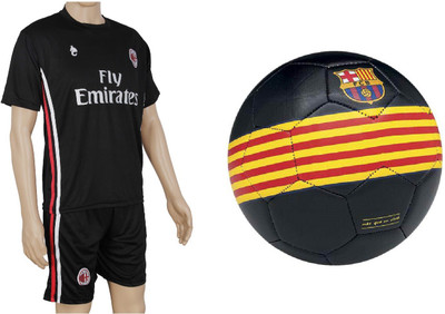

SportsCorner Combo of Ordem Barca Black/Yellow/Red Football (Size-5) with Suit (Jersey + Shorts) Football Kit