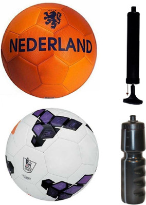 

SportsCorner Combo of Nederland Orange + Premier League Purple Football (Size-5) with Air Pump & Sipper Football Kit