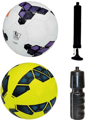 

SportsCorner Combo of Premier League Purple/White + Premier League Yellow/Blue Football (Size-5) with Air Pump & Sipper Football Kit