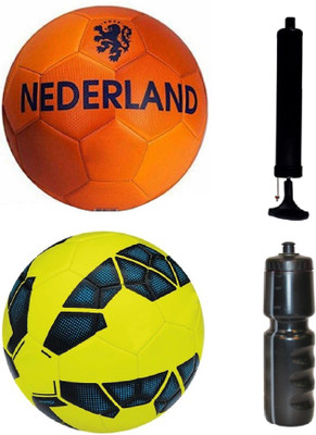 

SportsCorner Combo of Nederland Orange + Premier League Yellow/Blue Football (Size-5) with Air Pump & Sipper Football Kit