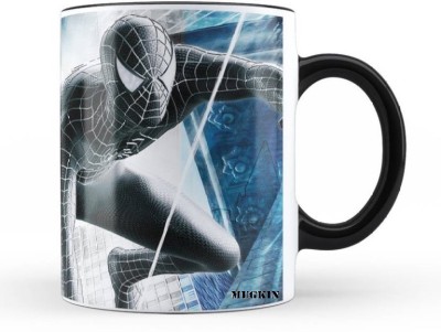 MUGKIN Black Coloured themed Spiderman Marvel Superhero Official Ceramic 350ml, Birthday Gift for Kids, for Friend, For son-SM8943564712687 Ceramic Coffee Mug(350 ml)