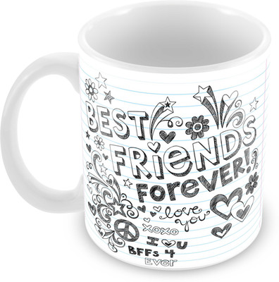 

Tuelip Printed Best Friends Forever design on simple Paper for Tea And Coffee 350 ml Ceramic Mug(350 ml), White