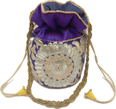 

HS Bag's Women Girls Ethnic Partywear Potli(Blue, Silver)