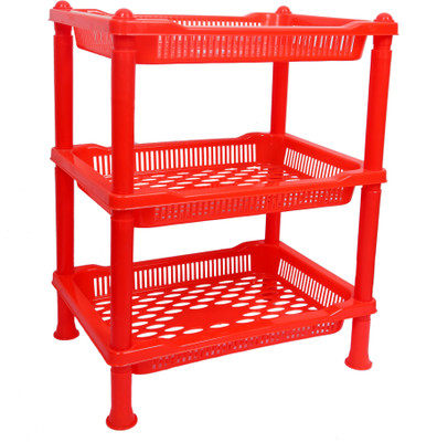 ARISERS Fruits/Vegetables Kitchen Rack Plastic Red multipurpose layer 3 rack shelf Plastic