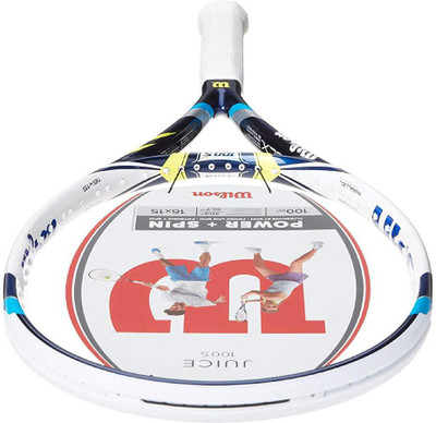 

Wilson JUICE 100S White, Blue Unstrung Tennis Racquet(G3 - 4 3/8 Inches, 318 g), Blue;white