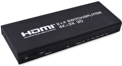 microware 2x4 HDMI Splitter Switch Amplifier 2 in 4 out with IR Remote Control, 1080P, 3D, 1.4b, Metal Box - 1 SPDIF and 1 3.5mm AUX Audio Output 4Kx2K Media Streaming Device(Black)