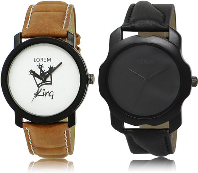 

LOREM LR18-22 Stylish Black & White Round Boy's Leather Watch - For Men