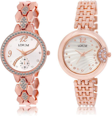 

LOREM LR215-228 Stylish White Round Girl's Metal Bracelet Watch - For Women