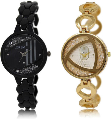 

LOREM LR221-239 Stylish Silver & Black Round Girl's Metal Bracelet Watch - For Women