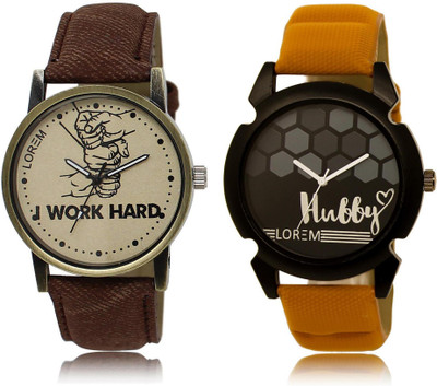 

LOREM LR29-32 Stylish Black & Grey Round Boy's Leather Watch - For Men