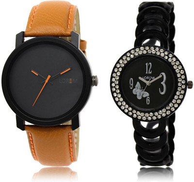 

LOREM LR20-201 Stylish Blue & Black Round Boy's & Girl's Metal Bracelet & Leather Watch - For Men & Women