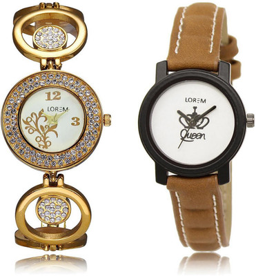 

LOREM LR204-209 Stylish Multicolor Round Girl's Leather & Metal Bracelet Watch - For Women