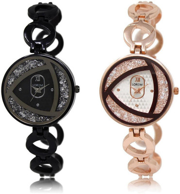 

LOREM LR237-238 Stylish White Round Girl's Metal Bracelet Watch - For Women