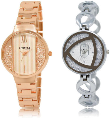 

LOREM LR217-240 Stylish Silver & White Round Girl's Metal Bracelet Watch - For Women