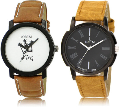

LOREM LR18-19 Stylish Black & White Round Boy's Leather Watch - For Men