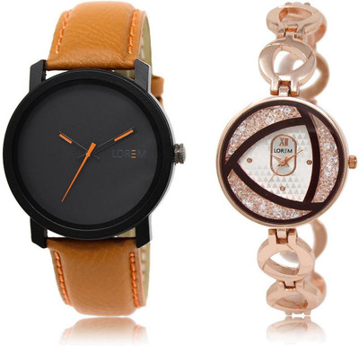 

LOREM LR20-238 Stylish Silver & Black Round Boy's & Girl's Metal Bracelet & Leather Watch - For Men & Women