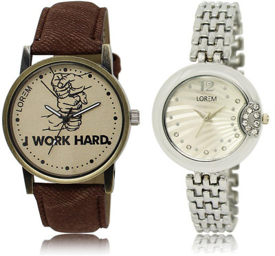 

LOREM LR29-227 Stylish Silver & Grey Round Boy's & Girl's Metal Bracelet & Leather Watch - For Men & Women