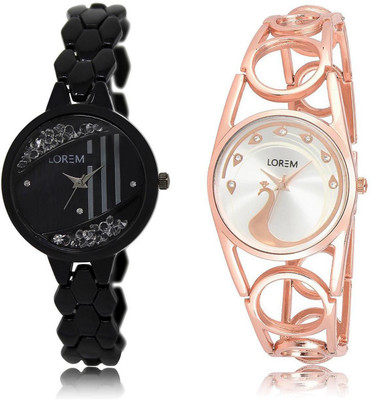 

LOREM LR221-232 Stylish Silver & Black Round Girl's Metal Bracelet Watch - For Women