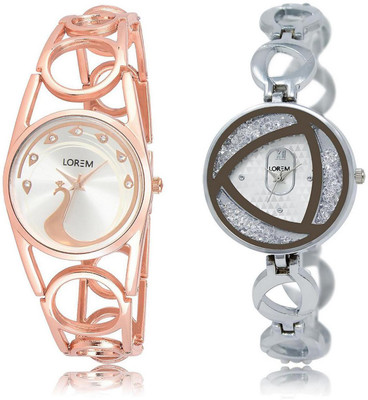

LOREM LR232-240 Stylish White Round Girl's Metal Bracelet Watch - For Women