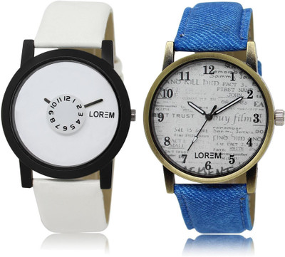 

LOREM LR26-28 Stylish White Round Boy's Leather Watch - For Men