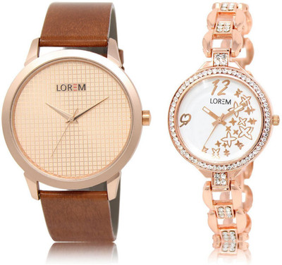 

LOREM LR34-210 Stylish White & Rose Gold Round Boy's & Girl's Metal Bracelet & Leather Watch - For Men & Women