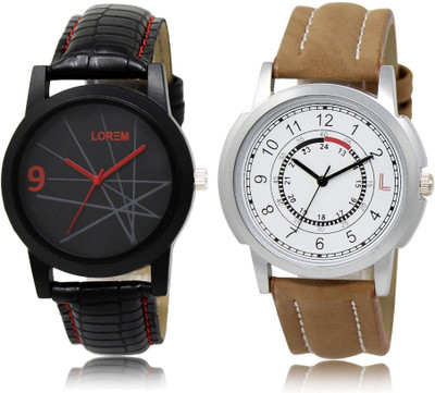 

LOREM LR8-17 Stylish White & Black Round Boy's Leather Watch - For Men