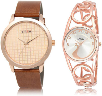 

LOREM LR34-232 Stylish Silver & Rose Gold Round Boy's & Girl's Metal Bracelet & Leather Watch - For Men & Women