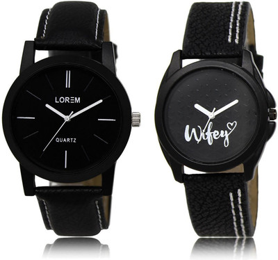 

LOREM LR5-234 Stylish Black Round Boy's & Girl's Leather Watch - For Men & Women