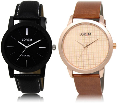 

LOREM LR5-34 Stylish Rose Gold & Black Round Boy's Leather Watch - For Men