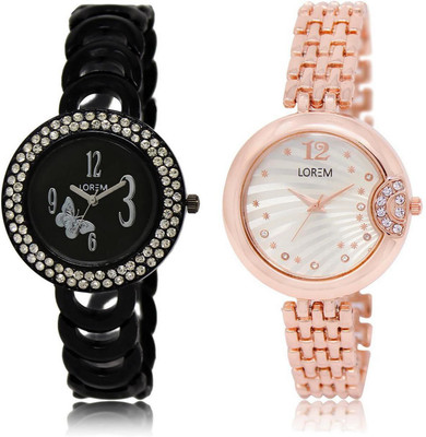 

LOREM LR201-228 Stylish Silver & Black Round Girl's Metal Bracelet Watch - For Women
