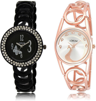 

LOREM LR201-232 Stylish Silver & Black Round Girl's Metal Bracelet Watch - For Women