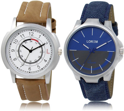 

LOREM LR17-24 Stylish Blue & White Round Boy's Leather Watch - For Men