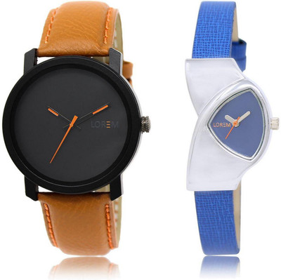 

LOREM LR20-208 Stylish Blue & Black Triangle & Round Boy's & Girl's Leather Watch - For Men & Women