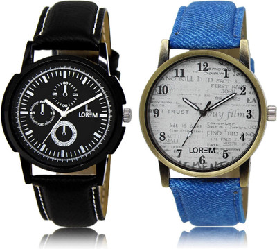 

LOREM LR13-28 Stylish White & Black Round Boy's Leather Watch - For Men
