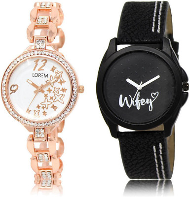 

LOREM LR210-234 Stylish Black & White Round Girl's Leather & Metal Bracelet Watch - For Women