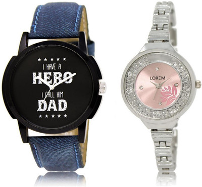

LOREM LR7-226 Stylish Pink & Black Round Boy's & Girl's Metal Bracelet & Leather Watch - For Men & Women