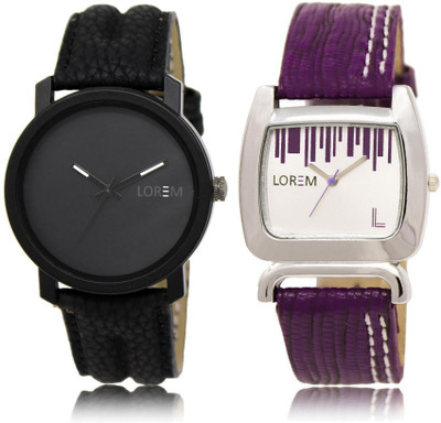 

LOREM LR21-207 Stylish White & Black Round Boy's & Girl's Leather Watch - For Men & Women