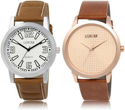 LOREM LR15-34 Stylish Rose Gold & White Round Boy's Leather Watch - For Men