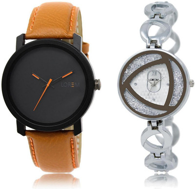 

LOREM LR20-240 Stylish Silver & Black Round Boy's & Girl's Metal Bracelet & Leather Watch - For Men & Women
