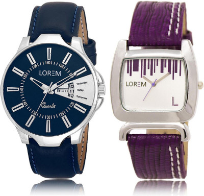 

LOREM LR23-207 Stylish White & Blue Round Boy's & Girl's Leather Hybrid Watch - For Men & Women
