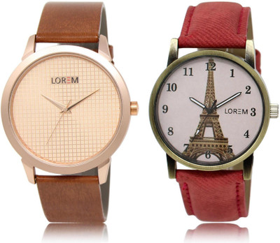 

LOREM LR34-230 Stylish White & Rose Gold Round Boy's & Girl's Leather Watch - For Men & Women