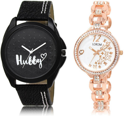 

LOREM LR31-210 Stylish White & Black Round Boy's & Girl's Metal Bracelet & Leather Watch - For Men & Women